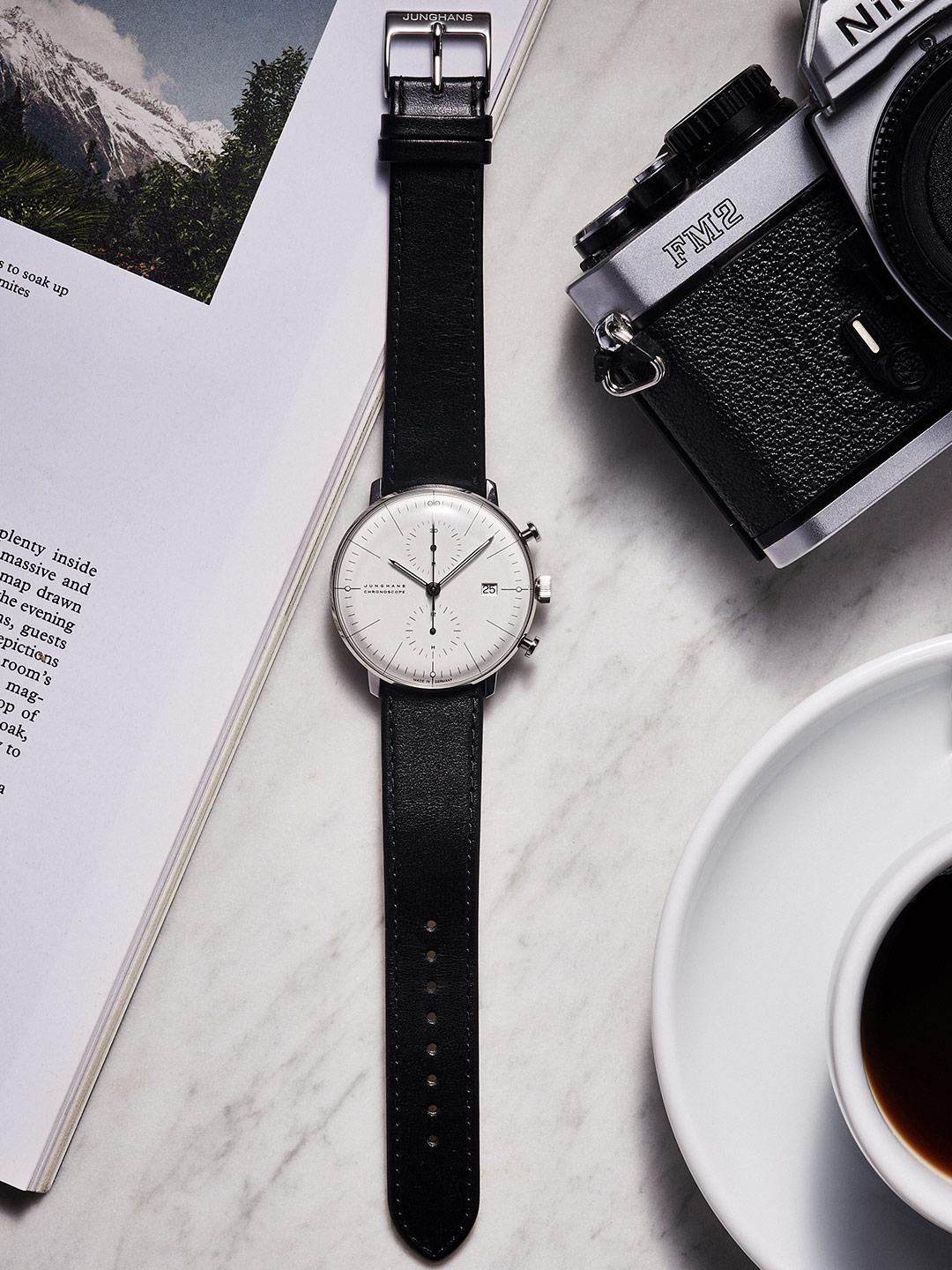 German Bauhaus watch Junghans Max Bill with balanced typography dial