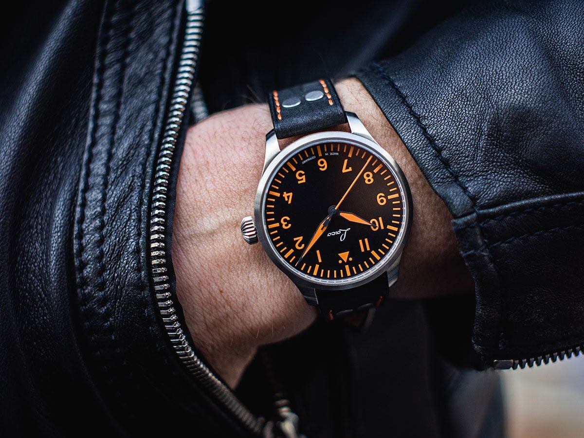 Laco 39mm pilot watch on wrist